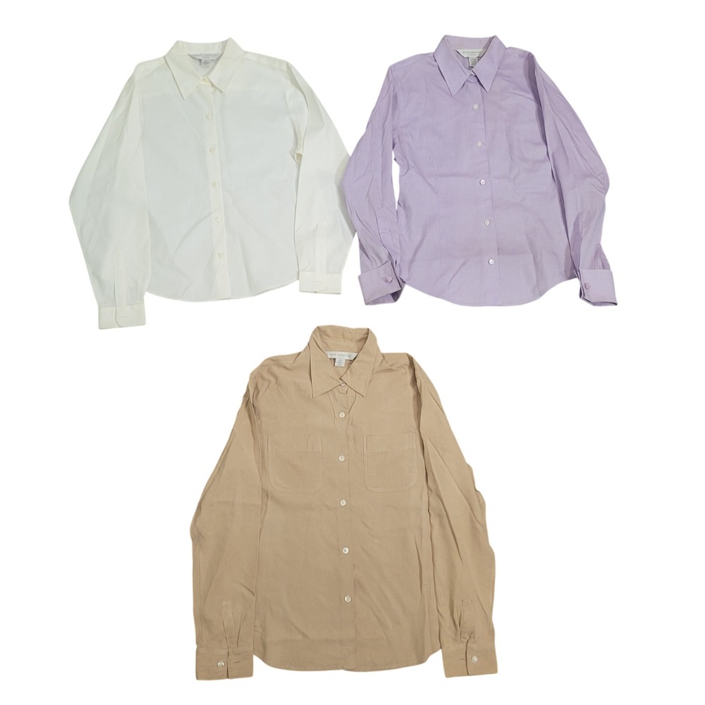Petite Sophisticate Size 6 Button Down Shirts Lot 3 Silk Cotton Tan White Purple